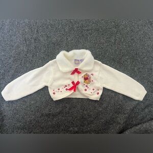 Y2K Disney White Cardigan with Red Accents and Winnie the Pooh Design